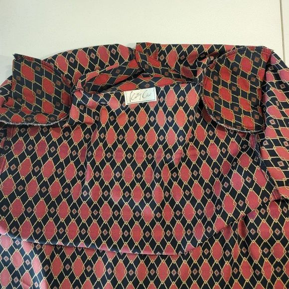 Vintage Cathy Che Blouse 1X Button Front Shoulder Pads Long Sleeve Red Blue Geo - Picture 8 of 10